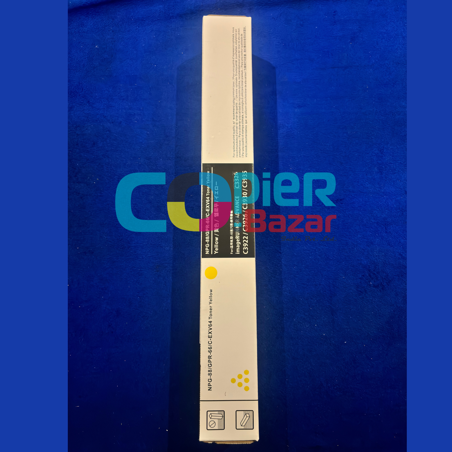 High-Yield NPG-88 Yellow Compatible Toner Cartridge for Canon imageRUNNER C3326 2 NPG-88 Yellow Toner Cartridge shown in secure packaging, demonstrating the protective casing for safe transport and storage.