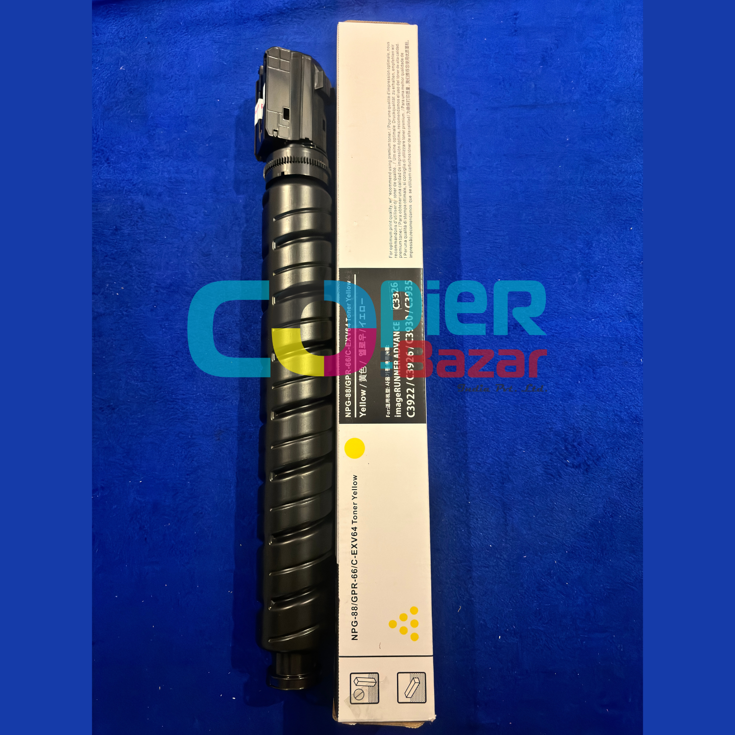 High-Yield NPG-88 Yellow Compatible Toner Cartridge for Canon imageRUNNER C3326 3 NPG-88 Yellow Toner Cartridge displayed with compatible Canon imageRUNNER printer models, including the C3326, showcasing its broad compatibility.