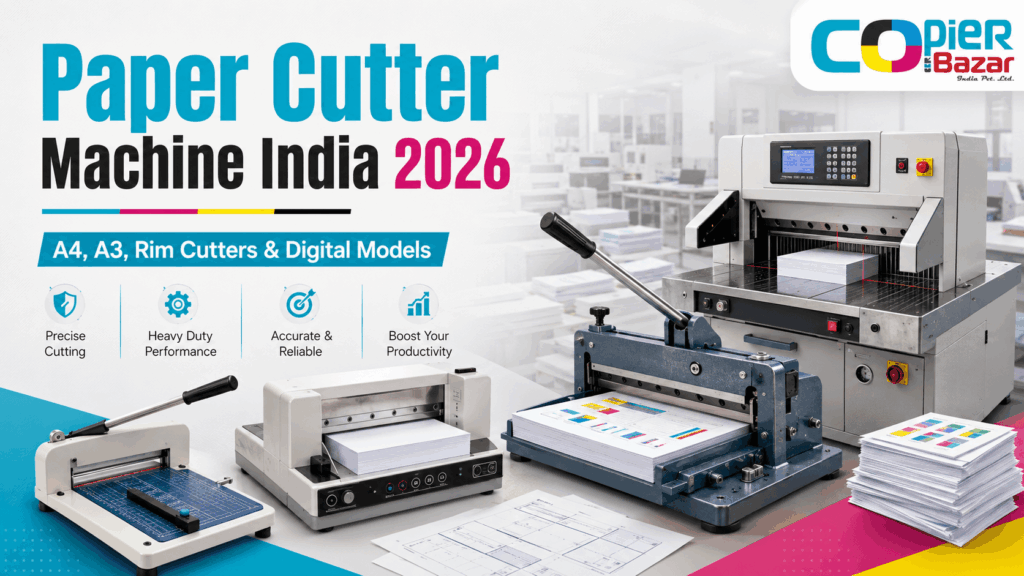Paper cutter machine India with A4 paper cutter, A3 paper cutter, paper rim cutter, 500V9 paper cutting machine, 4608 paper cutter, digital paper cutter and manual paper cutter India models.